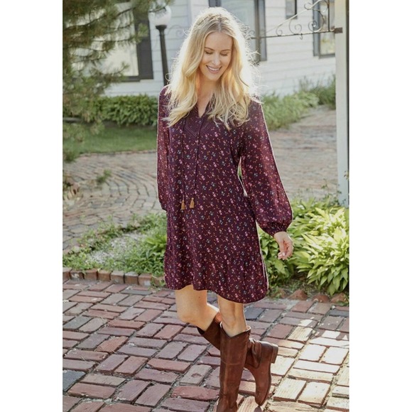 Matilda Jane Local Luxuries Floral Boho Long Sleeve Dress Size Small Burgundy - Picture 1 of 9